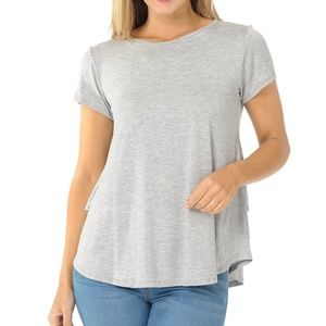 SHORT SLEEVE TOP WITH BACK RUFFLE
